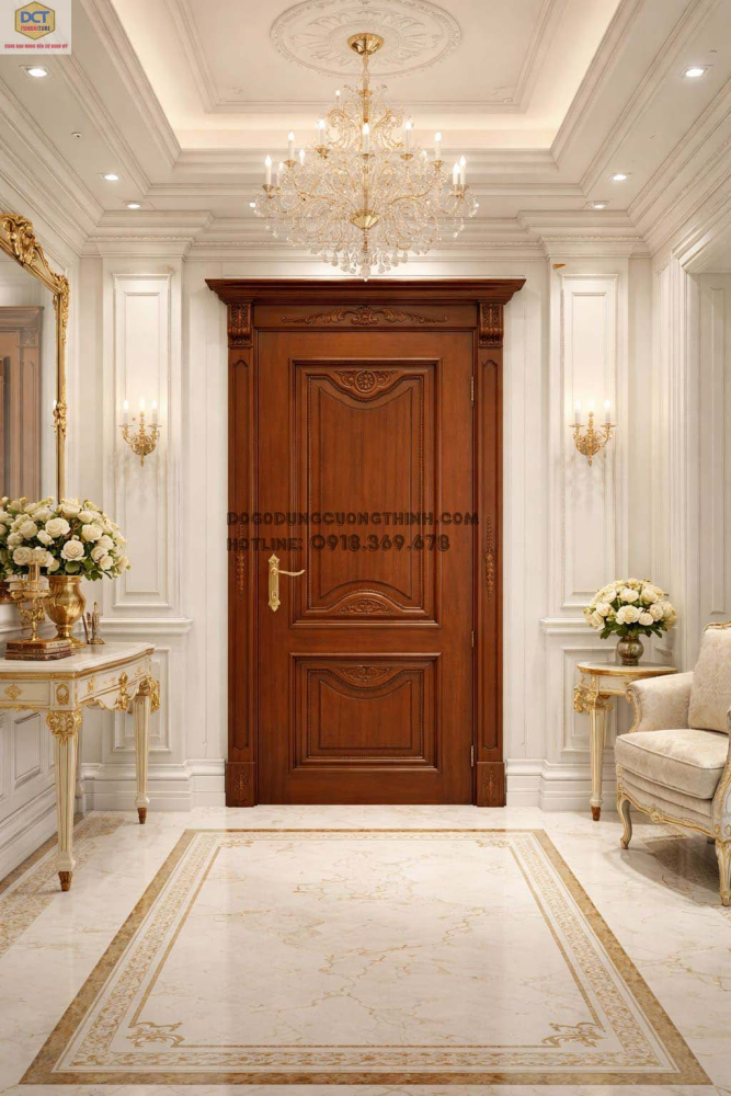 Bộ cửa phòng tân cổ điển gỗ gõ đỏ CP57